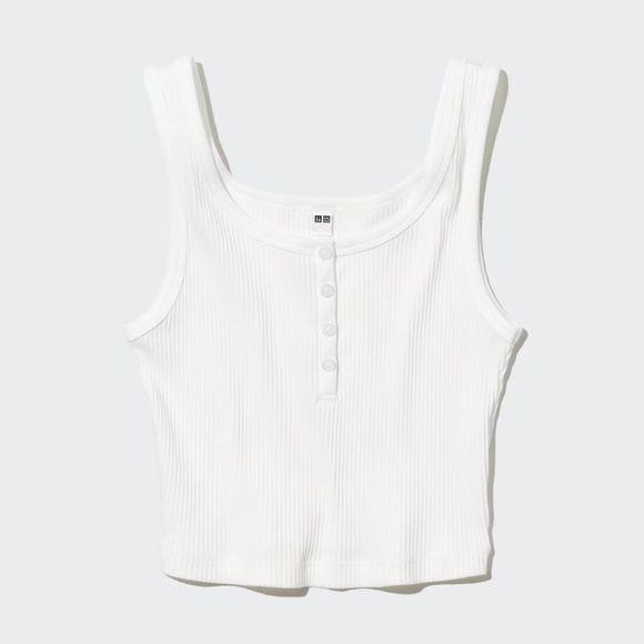 Uniqlo Ribbed Henley Neck Cropped Tank Top in White Women's Size XXS - Picture 9 of 9